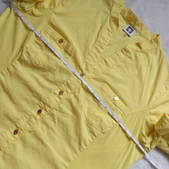 5 for $10 Anne Klein Yellow 1/4 Rollup Sleeve Button Down VNeck Top size XL - Picture 7 of 8